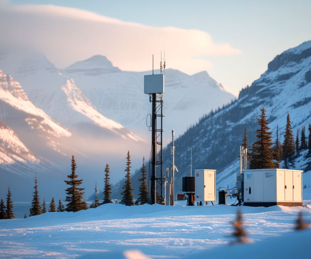 car in deep snow covered country road located in Canada
